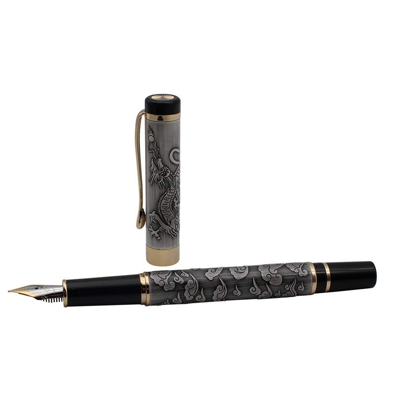 zoohot Ancient Silver Jinhao Dragon Fountain Pen Fine Nib Executive Fountain Pens Set, Vintage Pens Collection, Business Pen, Ink Refill Converter - Image 4
